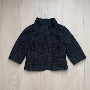 Ann Taylor Wool Blend Dark Navy Charcoal Button-Up Blazer